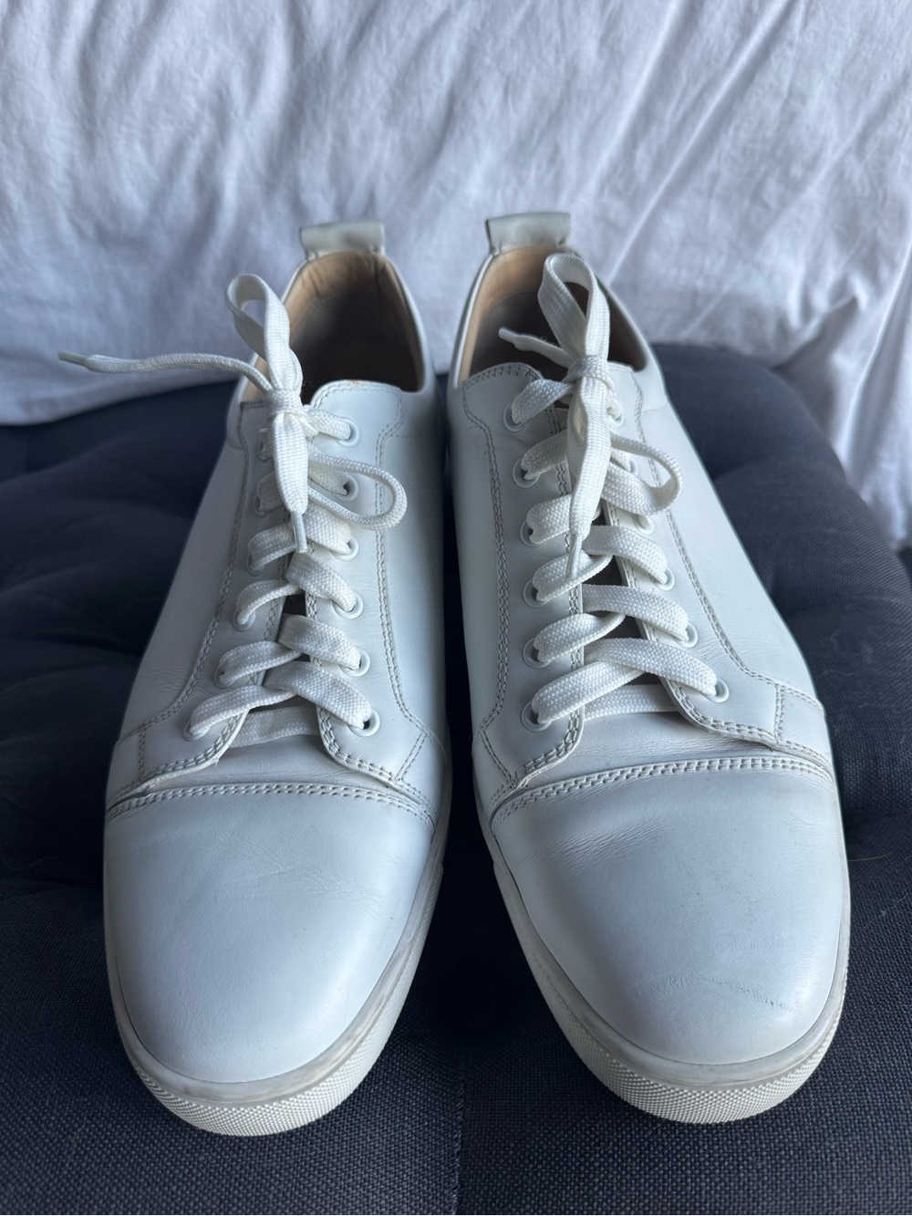 Christian Louboutin White Leather Low-Top Sneakers Sz 46 1/2